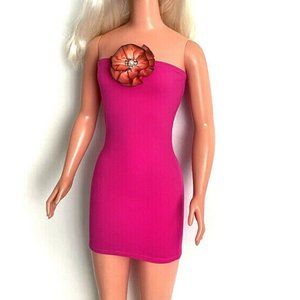 Cocktail Dress (Mini Dress) for My Size Barbie Doll. Dark-Pink, with flower. New